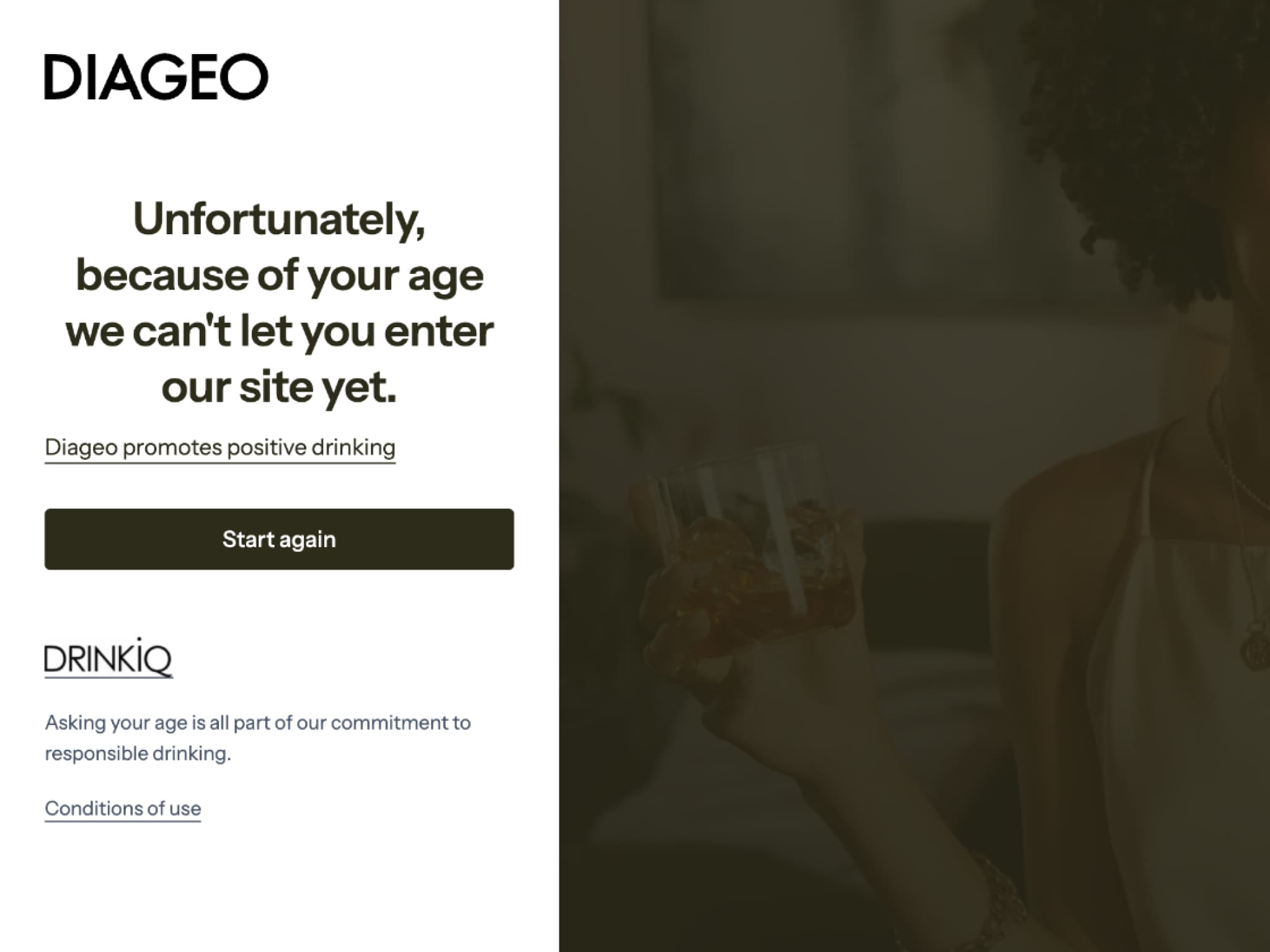 Underage warning message displayed after entering date of birth
