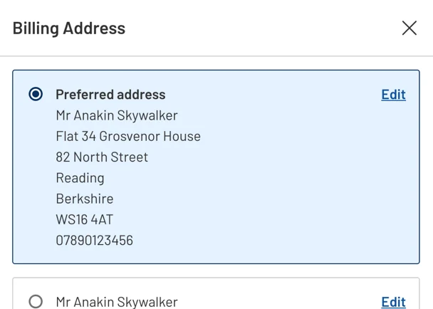Address entry form in Sainsbury's checkout