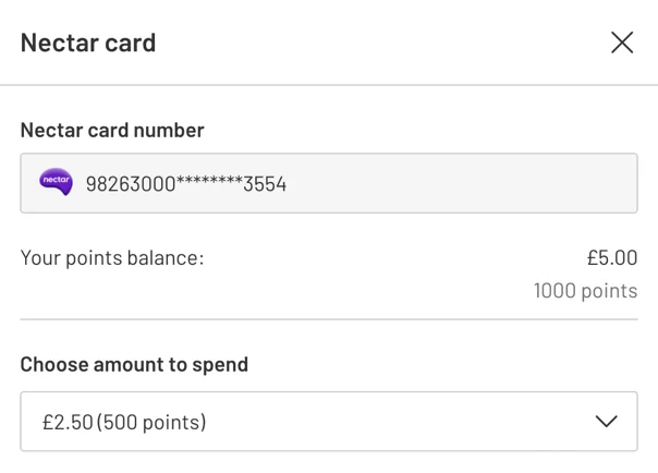 Nectar card and points balance during checkout