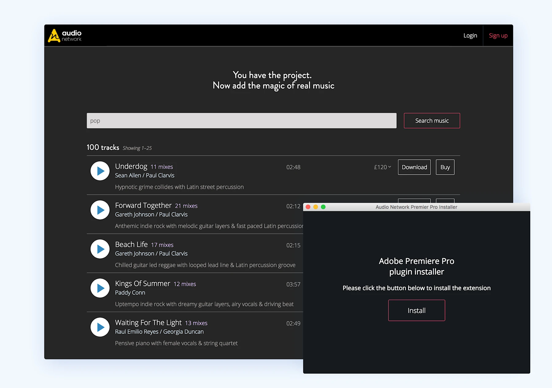 Screenshot of Music Streaming App project
