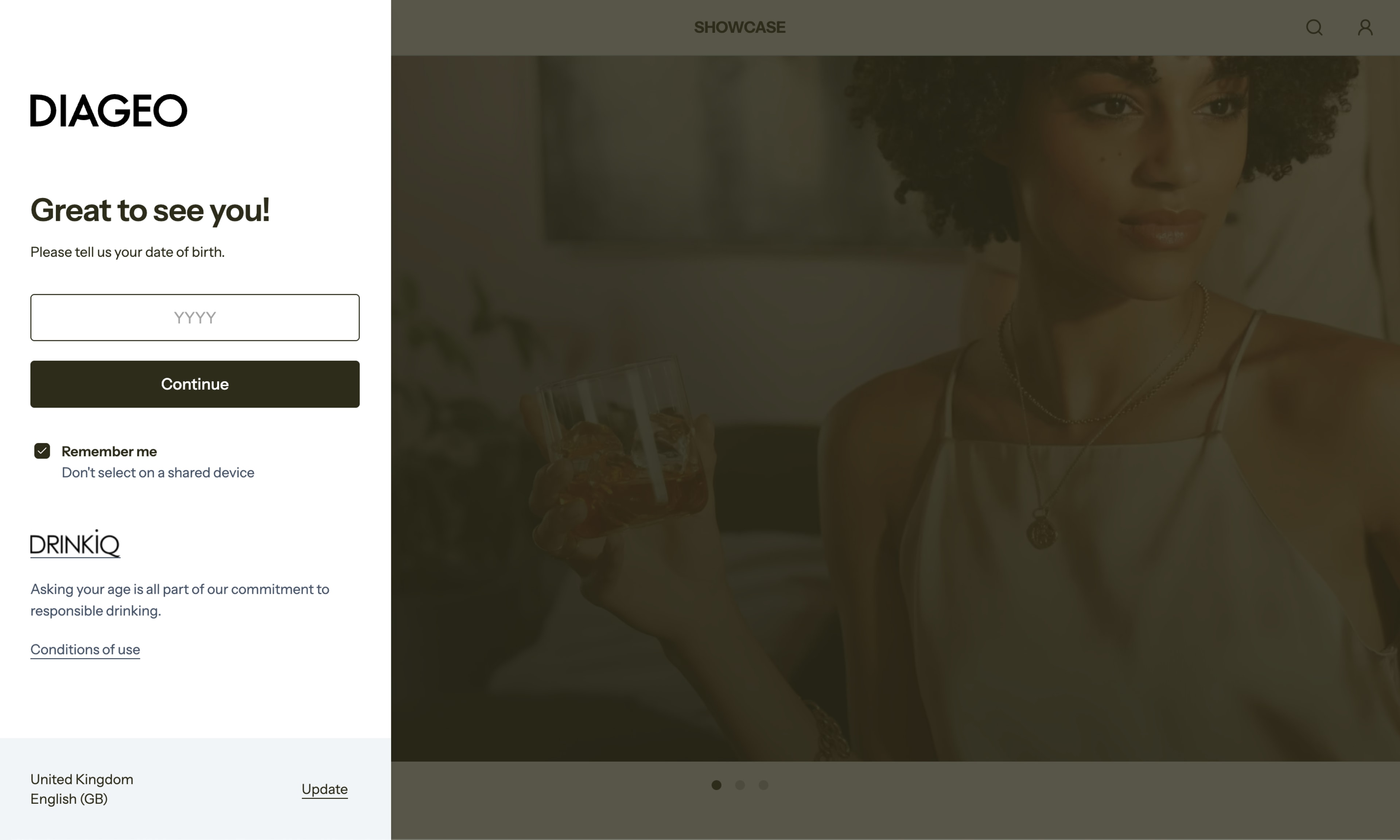 Screenshot of Diageo Age Gate & Compliance Footer project